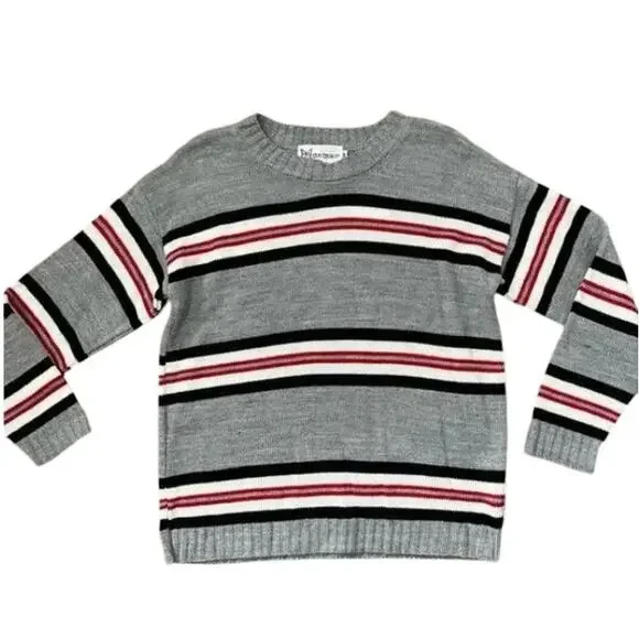 Cotton Emporium Girl's Gray Stripe Long Sleeve Sweater Size Medium NWT - Picture 2 of 6